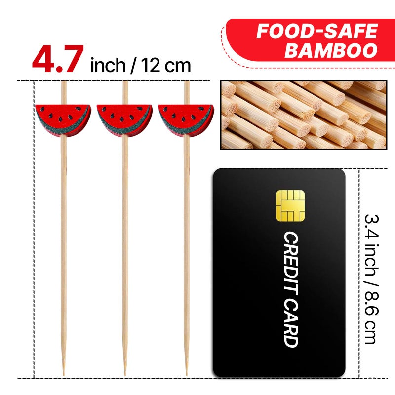 PuTwo Cocktail Picks Handmade Bamboo Toothpicks 100pcs 4.7â€ in Watermelon Decor - Image 2